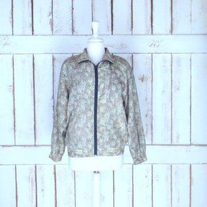 Vintage leopard face print silk windbreaker jogging flight jacket / sports ja
